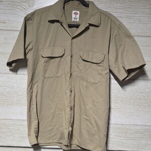 Dickies Men's Casual Khaki Button Down Shirt